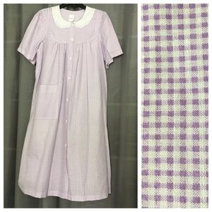 NEW Carole Vintage Purple White Gingham Checked Button Down Duster Robe MEDIUM